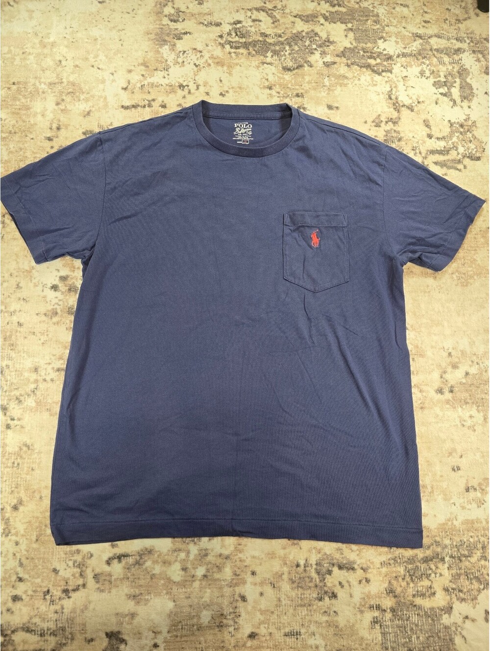 Polo Ralph Lauren Navy Blue Pocket T-Shirt with Red Logo - Size S (A2 010)